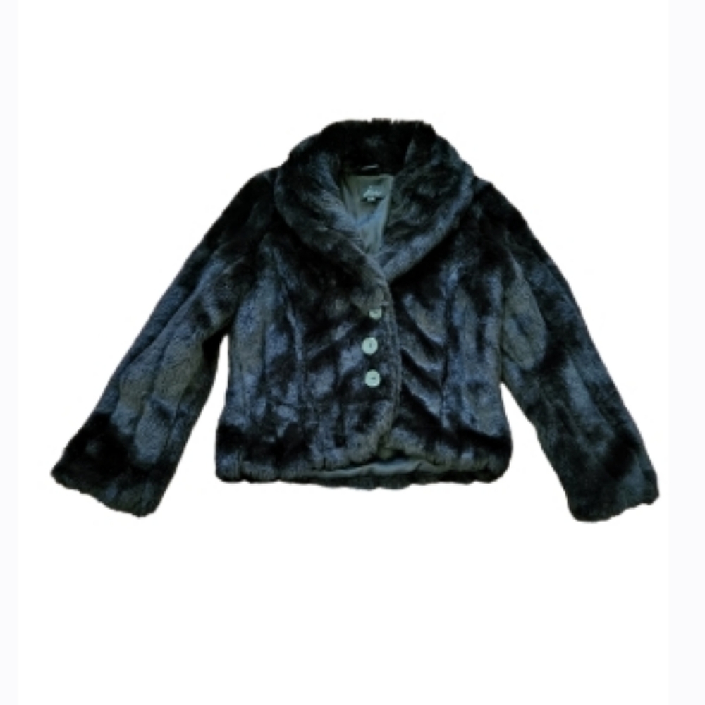 KAITY BLACK FAUX FUR BUTTON FRONT COAT